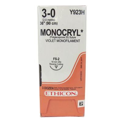 Ethicon Monocryl Y923H, 36" (FS-2), 36/Pkg , Size 3-0 , ANIMAL HEALTH A00728