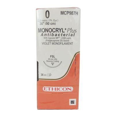 Ethicon Monocryl Plus Sutures MCP987H, 36" (FSL) - 36/Box , Size 0 , ANIMAL HEALTH A00635