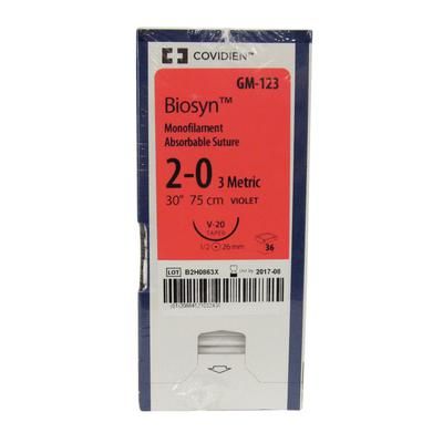 Biosyn Suture GM123, 30" (V-20), Size 2-0 ,36/Pkg , COVIDIEN GM123