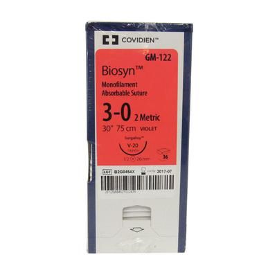 Biosyn Suture GM122, 30" (V-20), Size 3-0 , 36/Pkg , COVIDIEN GM122