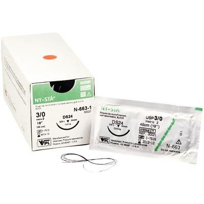 Ny-STÄ Monofilament Nylon Sutures N-663-1, 18" (DS24) Size 3-0 , 12/Box , PRN PHARMACAL 30021