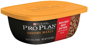 Pro Plan Savory Meals Adult Canine Braised Beef Entrée with Wild Rice, 10 oz , 8/Case , Purina 003810016145