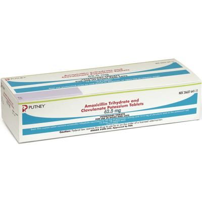 Amoxicillin Trihydrate and Clavulanate Potassium Tablets 210/Box (15 Foil Strips of 14 Tablets/Strip) ,62.5 mg , DECHRA VET PRODUCTS 26637-641-11