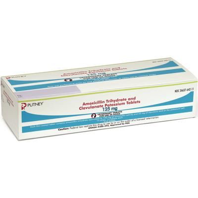 Amoxicillin Trihydrate and Clavulanate Potassium Tablets 125 mg , 210/Box (15 Foil Strips of 14 Tablets/Strip) , DECHRA VET PRODUCTS 26637-642-11