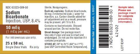 Alkalinizing Agent Sodium Bicarbonate 1 mEq / mL, 8.4% Intravenous Injection Single Dose Vial 50 mL , APP Pharmaceuticals 63323008950