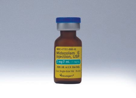 Benzodiazepine (Anxiolytic / Sedative / Hypnotic) Midazolam HCl 1 mg / mL Intramuscular or Intravenous Injection Single Dose Vial 2 mL , 25/Pack , Alvogen 47781058868