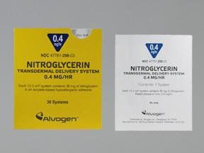 Nitrate Nitroglycerin 0.4 mg / Hour Transdermal Patch Box 30 Patches , Alvogen 47781029803