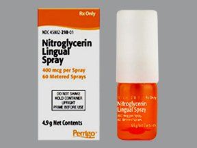 Nitrate Nitroglycerin 400 mcg / Spray Lingual Spray Pump Bottle 4.9 Gram, 60 Metered Sprays , Perrigo 45802021001