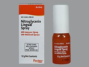 Nitrate Nitroglycerin 400 mcg / Spray Lingual Spray Pump Bottle 12 Gram, 200 Metered Sprays , Perrigo 45802021002