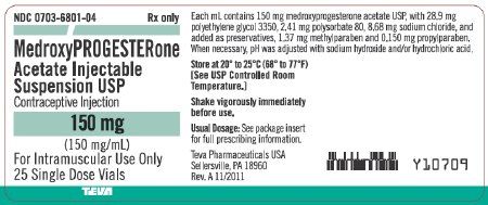 Generic Depo-Provera Contraceptive Agent Medroxyprogesterone Acetate 150 mg / mL Intramuscular, Extended Release Injection Single Dose Vial 1 mL , 25/Pack , Teva 00703680104