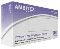 Glove Exam PF Vinyl Large NS Clear Ambitex 100/Bx, 10 BX/Case , HS-VLG200