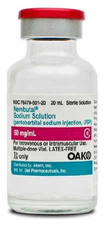 Nembutal Sodium Solution Barbiturate (Anxiolytic / Sedative / Hypnotic) Pentobarbital Sodium, Preservative Free 50 mg / mL Intramuscular or Intravenous Injection Multiple Dose Vial 20 mL CII , Akron 76478050120