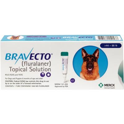 Bravecto Topical Solution for Dogs 44 to 88 Pounds, Blue Label (1 Dose x 10) , Merck 158345