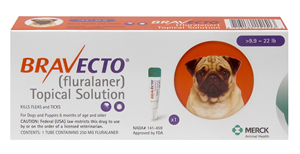 Bravecto Topical Solution for Dogs 9.9 to 22 Pounds, Orange Label (1 Dose x 10) , Merck 151483