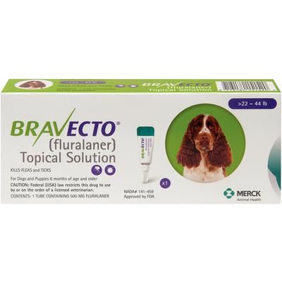 Bravecto Topical Solution for Dogs 22 - 44 lb ,10 Doses , Merck 158128