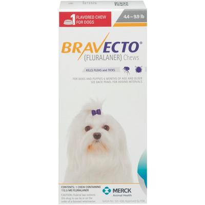 Bravecto Chews for Dogs and Puppies 4.4 to 9.9 Pounds, Yellow Label (1 Dose x 10) , Merck 139552