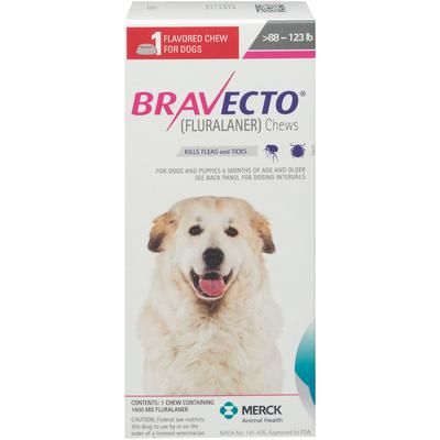 Bravecto Chews for Dogs and Puppies 88 to 123 Pounds, Pink Label (1 Dose x 10) , Merck 147371