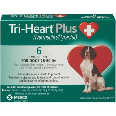 Tri-Heart Plus Chewable Tablets 6 Doses x 10 Boxes 25-50lb , Merck 049636