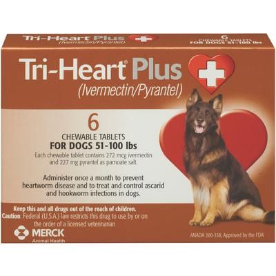 Tri-Heart Plus Chewable Tablets 6 Doses x 10 Boxes 51-100 lb , Merck 073919