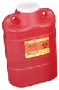 Multi-purpose Sharps Container 1-Piece 18 H X 10.5 W X 7.5 D Inch 5 Gallon Red Base / Clear Lid Vertical Entry Funnel 8/Case , BD 305100