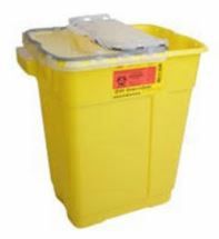 Chemotherapy Sharps Container 1-Piece 18 H X 10.5 W X 7.5 D Inch 5 Gallon Yellow Base / Clear Lid Vertical Entry Funnel 8/Case , BD 305114