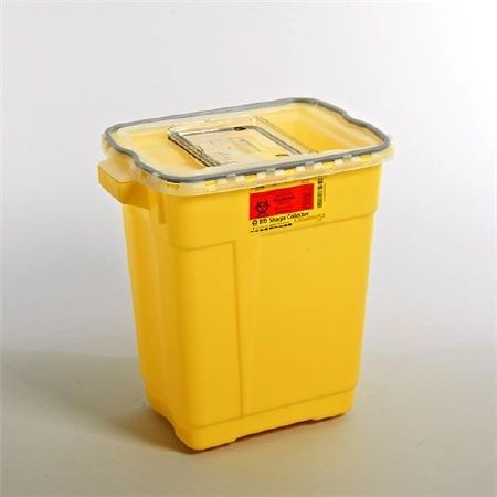 Chemotherapy Sharps Container 2-Piece 18.5H X 17.75W X 11.75D Inch 9 Gallon Yellow Base Sliding Lid , 8/Case , BD 305604