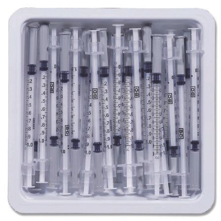 Allergy Tray SafetyGlide 1 mL 27 Gauge 1/2 Inch Attached Needle Sliding Safety Needle 25/Pack , 40 Pack/Case , BD 305950