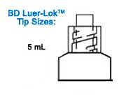 General Purpose Syringe BD Luer-Lok 5 mL Luer Lock Tip Without Safety 125/Box , 4 Box/Case , BD 309646