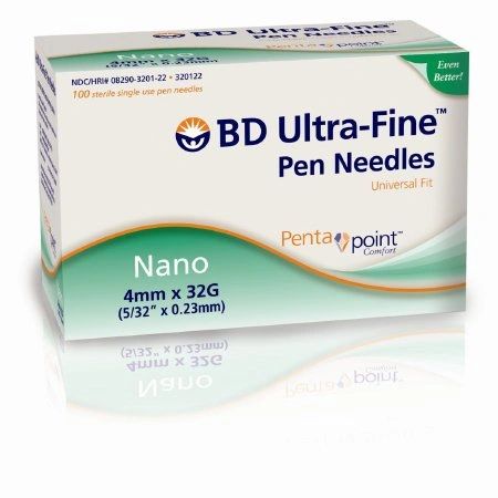 Insulin Pen Needle, 32G x 4mm, 100/bx, 12 bx/cs , BD 320122