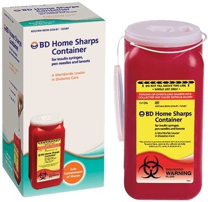 Diabetic Supplies Sharp Collector 2-Piece Red Base Vertical Entry Lid 12/Case , BD 323487