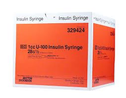 Insulin Syringe with Needle Micro-Fine 1 mL 28 Gauge 1/2 Inch Attached Needle Without Safety 100/Box , 5 Box/Case , BD 329424