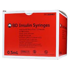 Insulin Syringe with Needle Lo-Dose Micro-Fine 1/2 mL 28 Gauge 1/2 Inch Attached Needle Without Safety 100/Box , 5 Box/Case , BD 329461