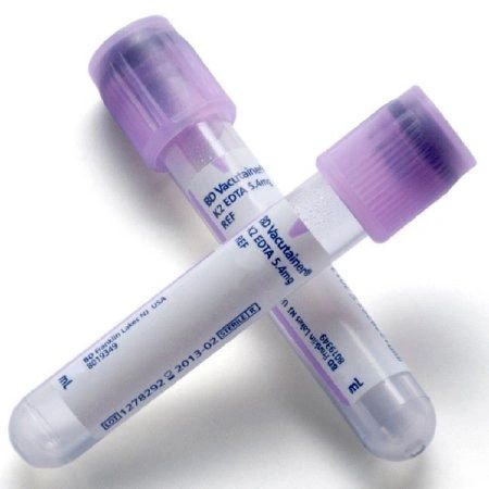 BD Vacutainer Venous Blood Collection Tube Whole Blood K2 EDTA Additive 13 X 75 mm 2 mL Lavender BD Hemogard Closure Plastic Tube 100/Box , 10 Box/Case , BD 367841