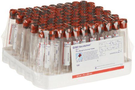 BD VACUTAINER PLASTIC TUBE 16MM X 100MM , 8.5ML RED/GRAY , SILICA / GEL 100/Box , 10 Box/Case , BD 367988