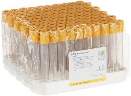 BD Vacutainer Plus V enous Blood Collection Tube Serum Tube Clot Activator / Separator Gel Additive 13 X 100 mm 5 mL Gold BD Hemogard Closure Plastic Tube 100/Box , 10 Box/Case , Bd 367989