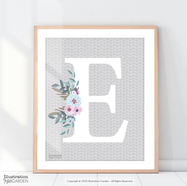 grey boho alphabet printable letter e