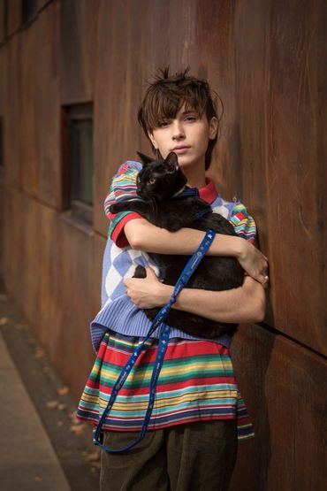 Ace Stiles with his cat Haribo
2020
Photo by Mark Moore Photography