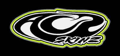 Stylized black and white logo with neon green outline and text 'SKUNE'.