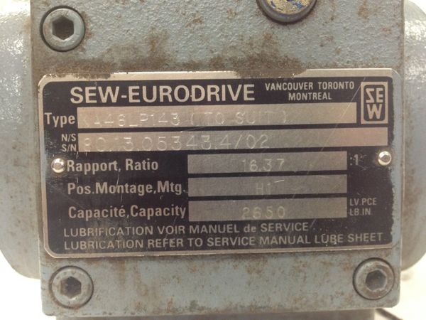 SEW EURODRIVE GEARBOX SERIAL NUMBER 80.13.0533.4-02 | Ampro Electrics