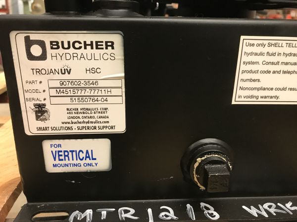 BUCHER HYDRAULICS TROJAN UV PART NUMBER 907602-3546 MODEL NUMBER
