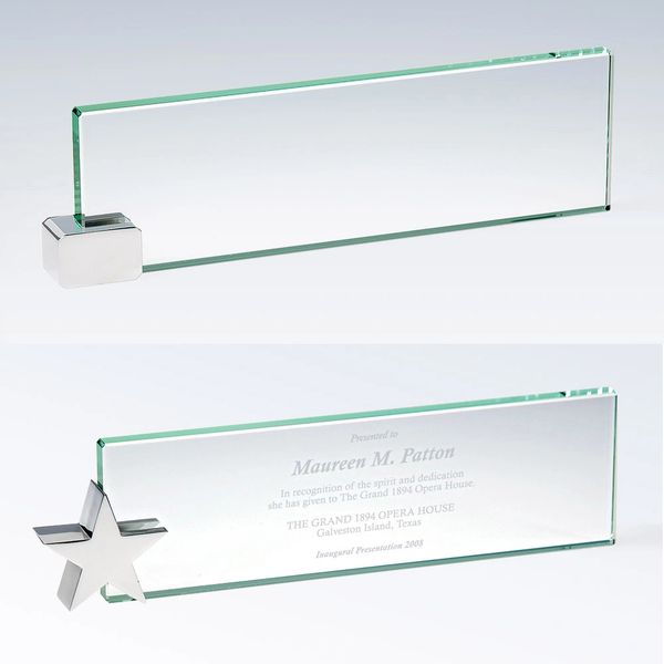 Jade Glass Nameplates w/ Corner Holder