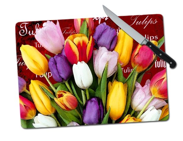 Tulip Words Large Tempered Glass Cutting Board
