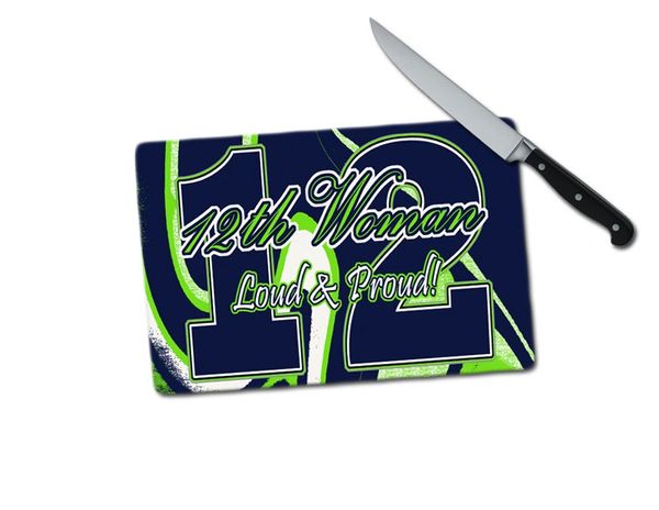 Seahawks 12th Woman Small Tempered Glass Cutting Board
