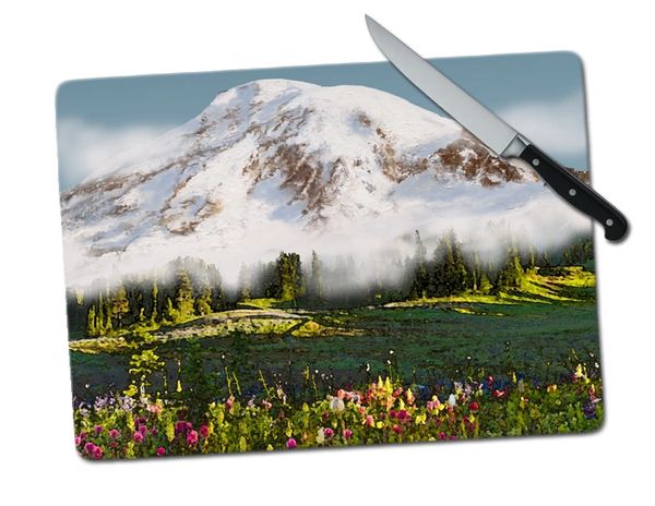 Mount Rainier Mountain Large Tempered Glass Cutting Board