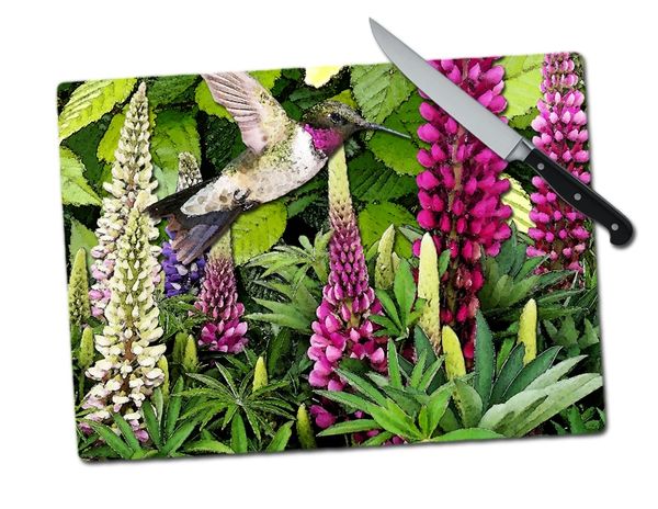 Lupine Hummingbird Large Tempered Glass Cutting Board