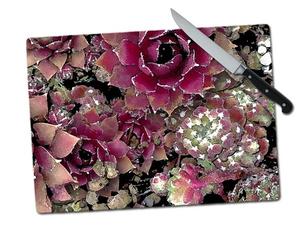 Succulents Large Tempered Glass Cutting Board