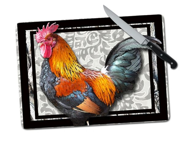 Rooster Large Tempered Glass Cutting Board