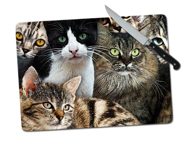 Cats Kittens Large Tempered Glass Cutting Board