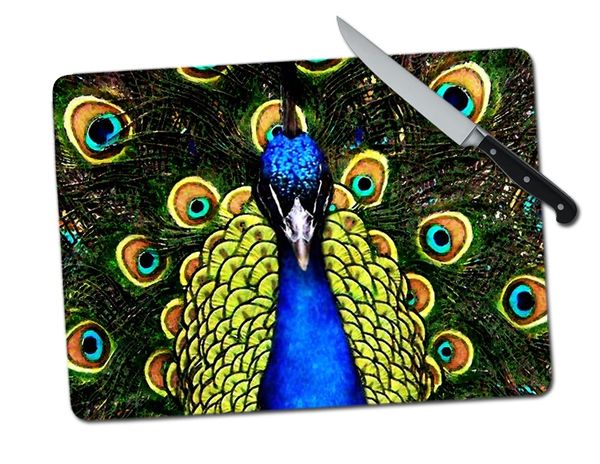 Peacock Large Tempered Glass Cutting Board