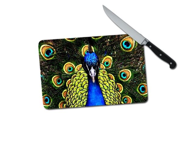 Peacock Small Tempered Glass Cutting Board